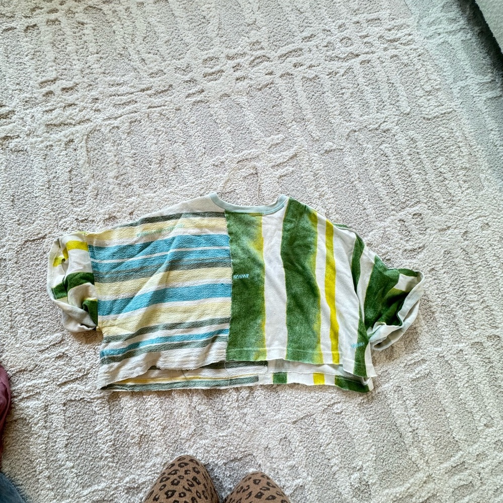 Striped Free People Shirt in Green and Yellow